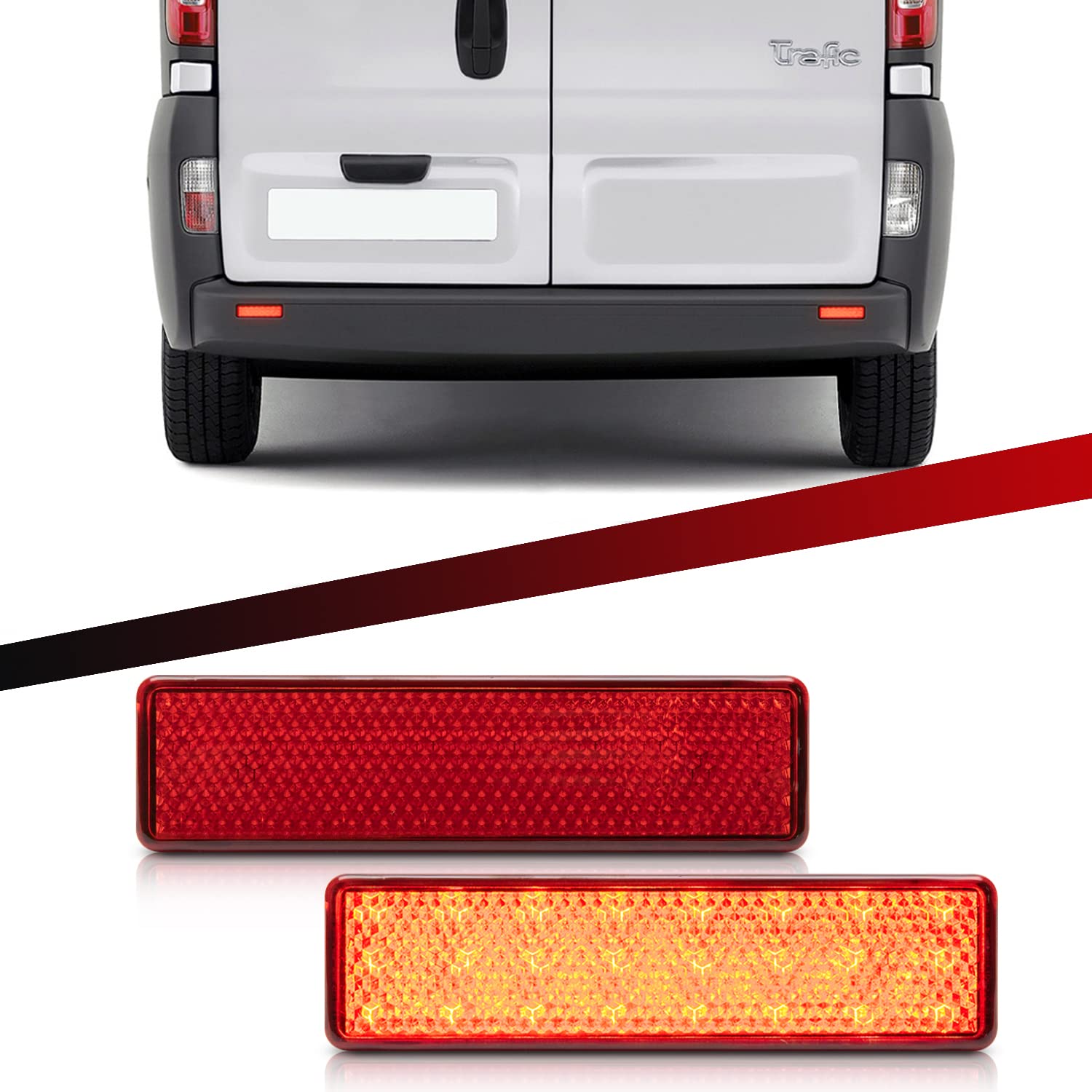 LED-Rückstrahler, rote Linse, Reflektor, Rücklicht, LED-Nebelschlussleuchte für Van, Bus, Renault Trafic MK2, MK3, Master, MK2, Opel, Opel Vivaro A, B, Movano A, N-issan, Primastar, NV300, Interstar von njssjd