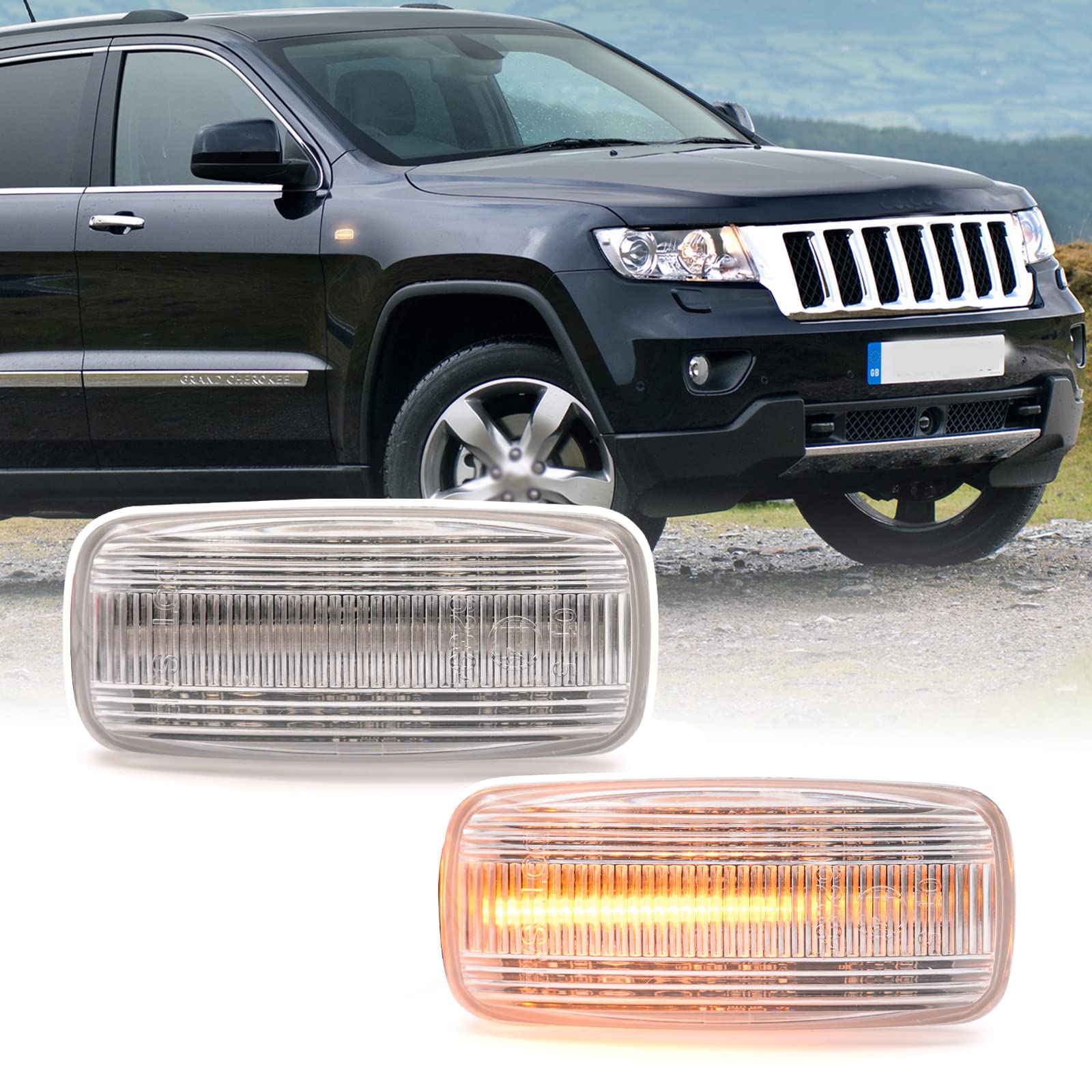 njssjd Klare Linse LED-Seitenanzeige Dynamische Seitenrepeater für Jeep Grand Cherokee 05-13 Compass Patriot 07-16 Commander 06-10 Für Chrysler 300C 05-10 von njssjd