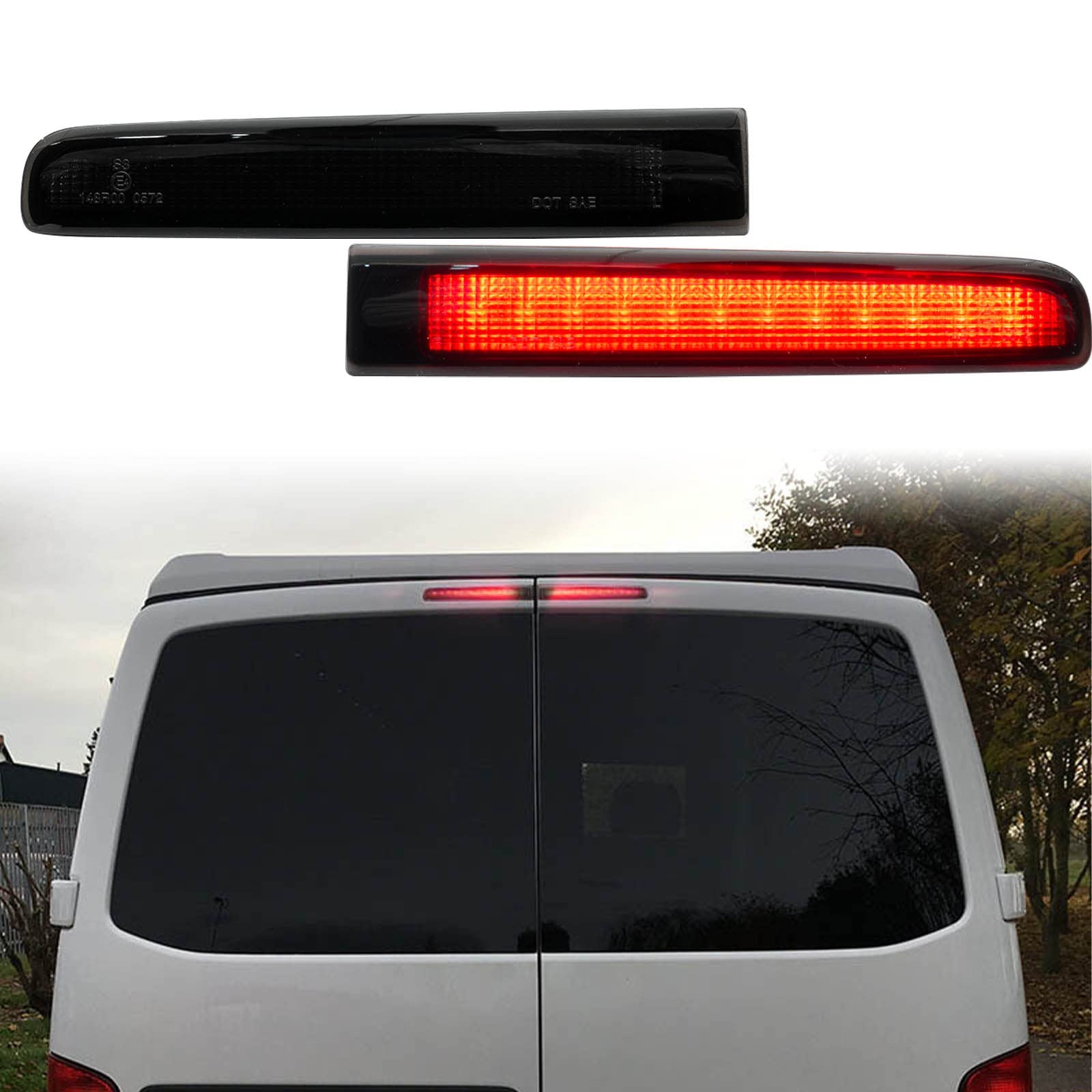 njssjd LED Drittes Bremslicht Zentrales Hohes Drittes Bremslicht für V-W T5 T6 T6.1 Transporter Kastenwagen Multivan Caravelle (mit hinteren Doppeltüren) Hinten hoch montierte Bremsleuchte Rauchglas von njssjd