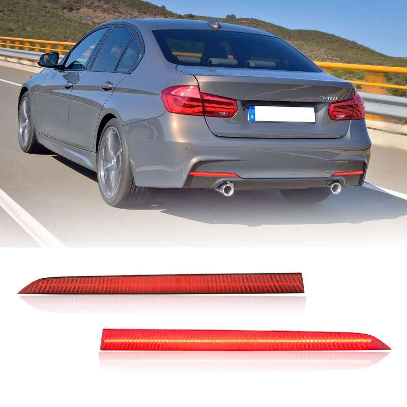 NJSSJD LED Heckstoßstangen-Reflektorlicht Rücklicht Kompatibel mit 2012-2019 B-MW 3er F30 Limousine M-Sport, F31 Touring M-Sport von njssjd
