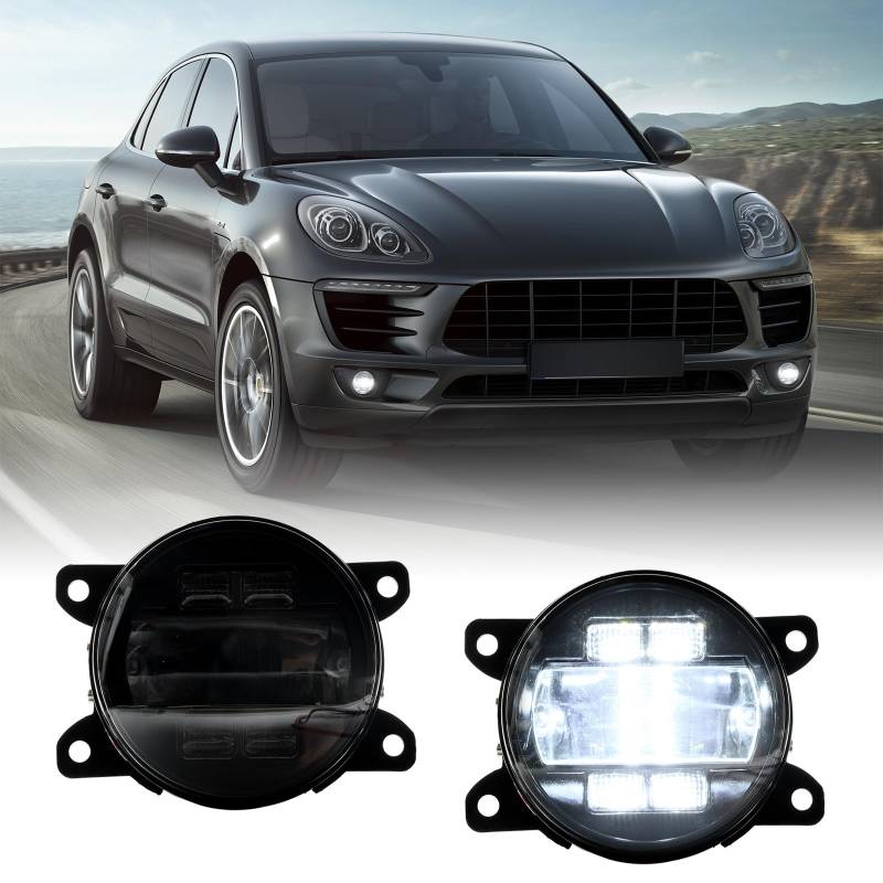 njssjd LED Nebelscheinwerfer mit DRL Blinker Montage für 2014-2018 P.orsche Macan, 2010-2017 P.orsche C.ayenne 958 Frontstoßstange Nebelscheinwerfer (geräucherte Linse) von njssjd