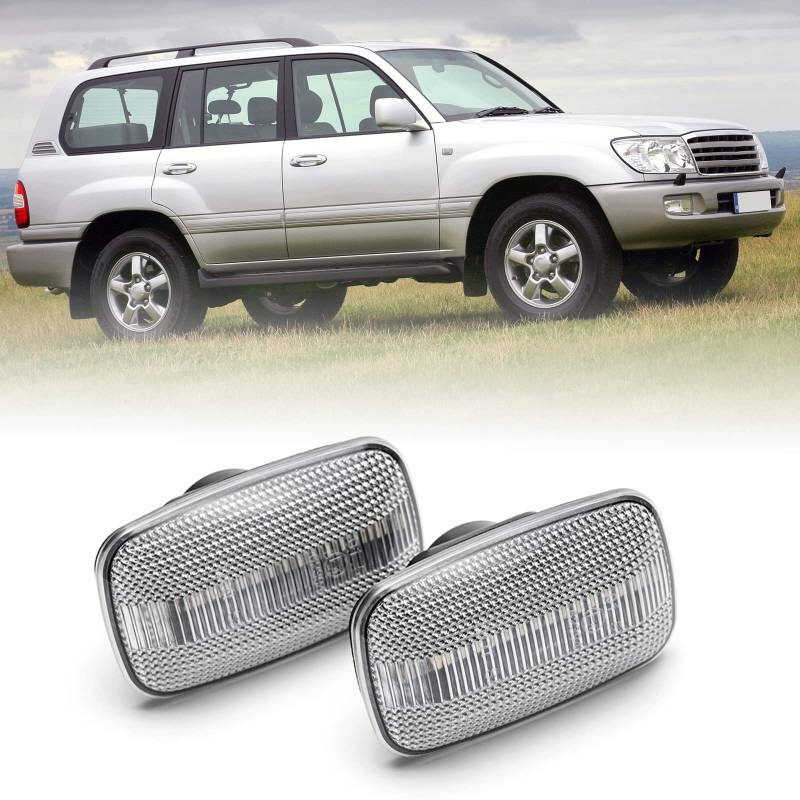 njssjd LED-Seitenblinker für Toyota Land Cruiser 100 Series Prado 90 Series Hilux FJ Cruiser Klarglas vorderer Kotflügel Zusätzliche Blinker-Blinker von njssjd