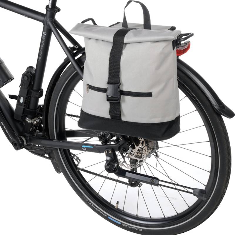 noTrash2003 Grosse Fahrradtasche Gepäckträgertasche Satteltasche Biketasche mit grossem Hauptfach, Schnappverschluss und abdeckbare Gepäckhalterung mit Schultergurt Hellgrau 34 x 14 x 38-50 cm von noTrash2003