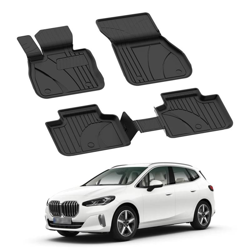 Auto Fußmatten Kompatibel mit BMW 2er U06 2021-2024 Geruchlos 4.5D Passform Allwetter Automatten 5 Teilige | Antirutschmatte Hoher Rand Gummimatten Schwarz Fussmatten Vorne Hinten Autoteppich von noxx