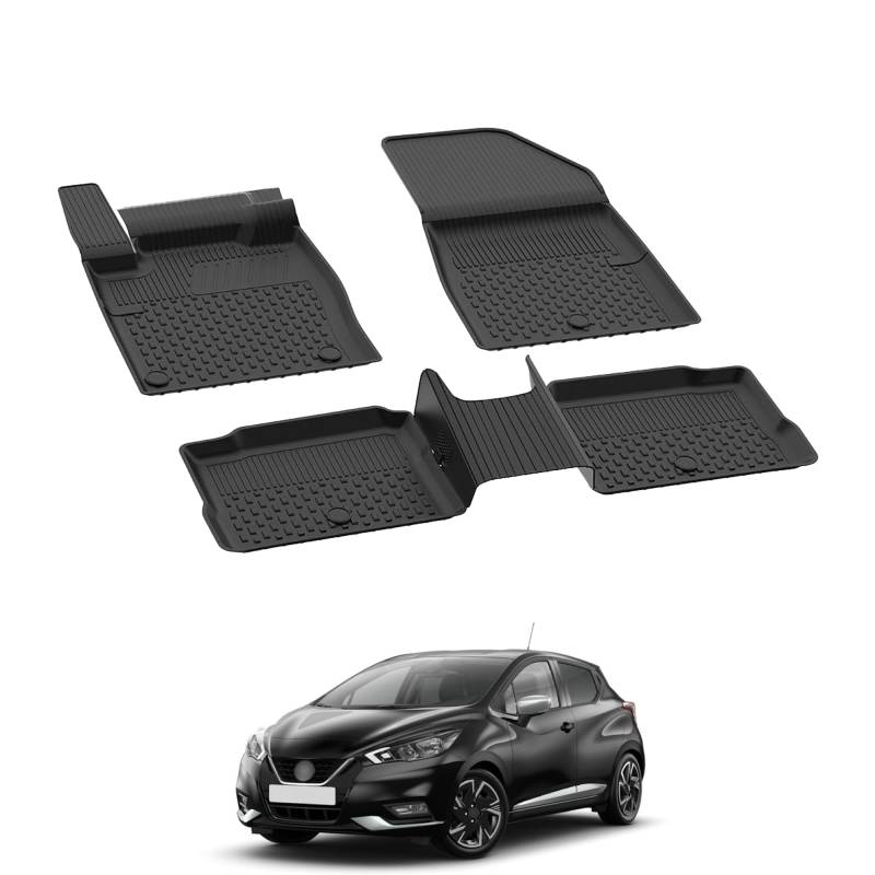 Auto Fußmatten Kompatibel mit Nissan Micra 2018-2024 Geruchlos 4.5D Passform Allwetter Automatten 5 Teilige Antirutschmatte Hoher Rand Gummimatten Schwarz Fussmatten Vorne Hinten Autoteppich von noxx