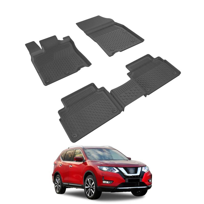 Auto Fußmatten Kompatibel mit Nissan X-Trail III 2014-2021 Geruchlos 4.5D Passform Allwetter Automatten 5 Teilige | Antirutschmatte Hoher Rand Gummimatten Schwarz Fussmatten Vorne Hinten Autoteppich von noxx