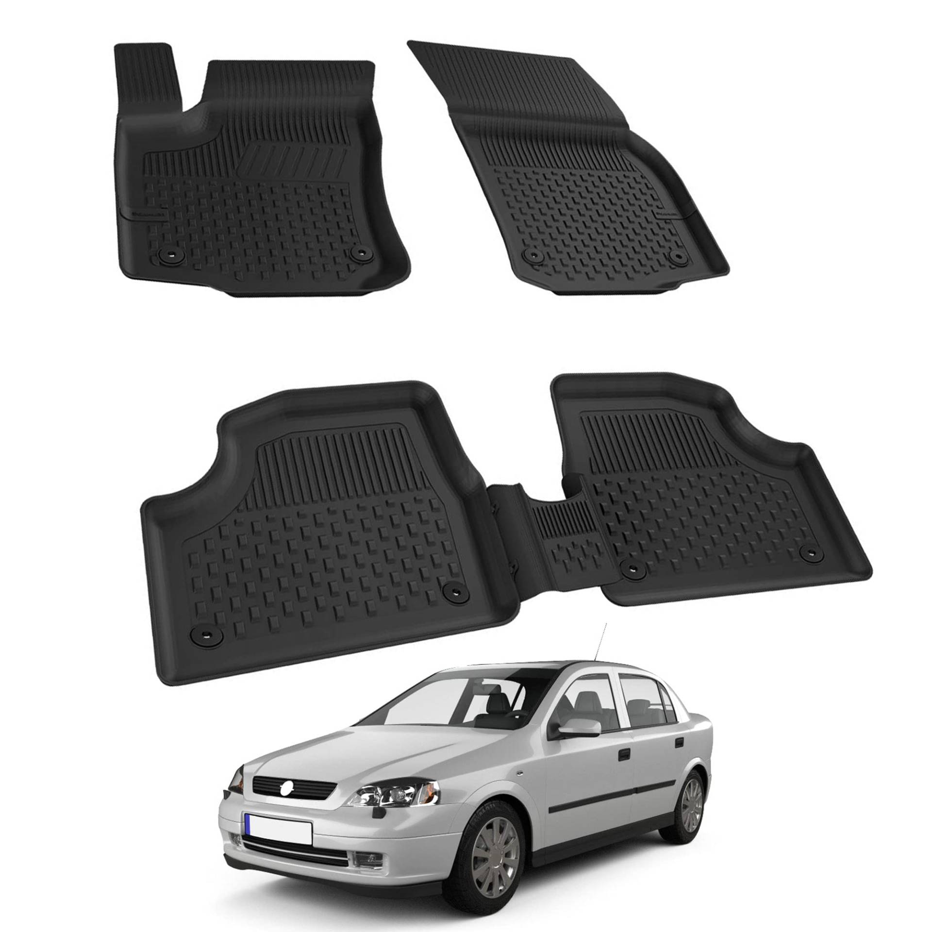 Auto Fußmatten Kompatibel mit OPEL Astra G Limo/KLW/Kombi 1998-2004 Geruchlos 4.5D Passform Allwetter Automatten 5 TLG | Antirutschmatte Hoher Rand Gummimatten Schwarz Vorne Hinten Autoteppich Auto Fußmatten Kompatibel mit OPEL Astra G Limo/KLW/Kombi 1998-2004 Geruchlos 4.5D Passform Allwetter Automatten 5 TLG | Antirutschmatte Hoher Rand Gummimatten Schwarz Vorne Hinten Autoteppich von noxx
