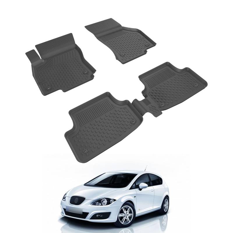 Auto Fußmatten Kompatibel mit SEAT Leon II 2006-2012 Geruchlos 4.5D Passform Allwetter Automatten 5 Teilige | Antirutschmatte Hoher Rand Gummimatten Schwarz Fussmatten Vorne Hinten Autoteppich von noxx