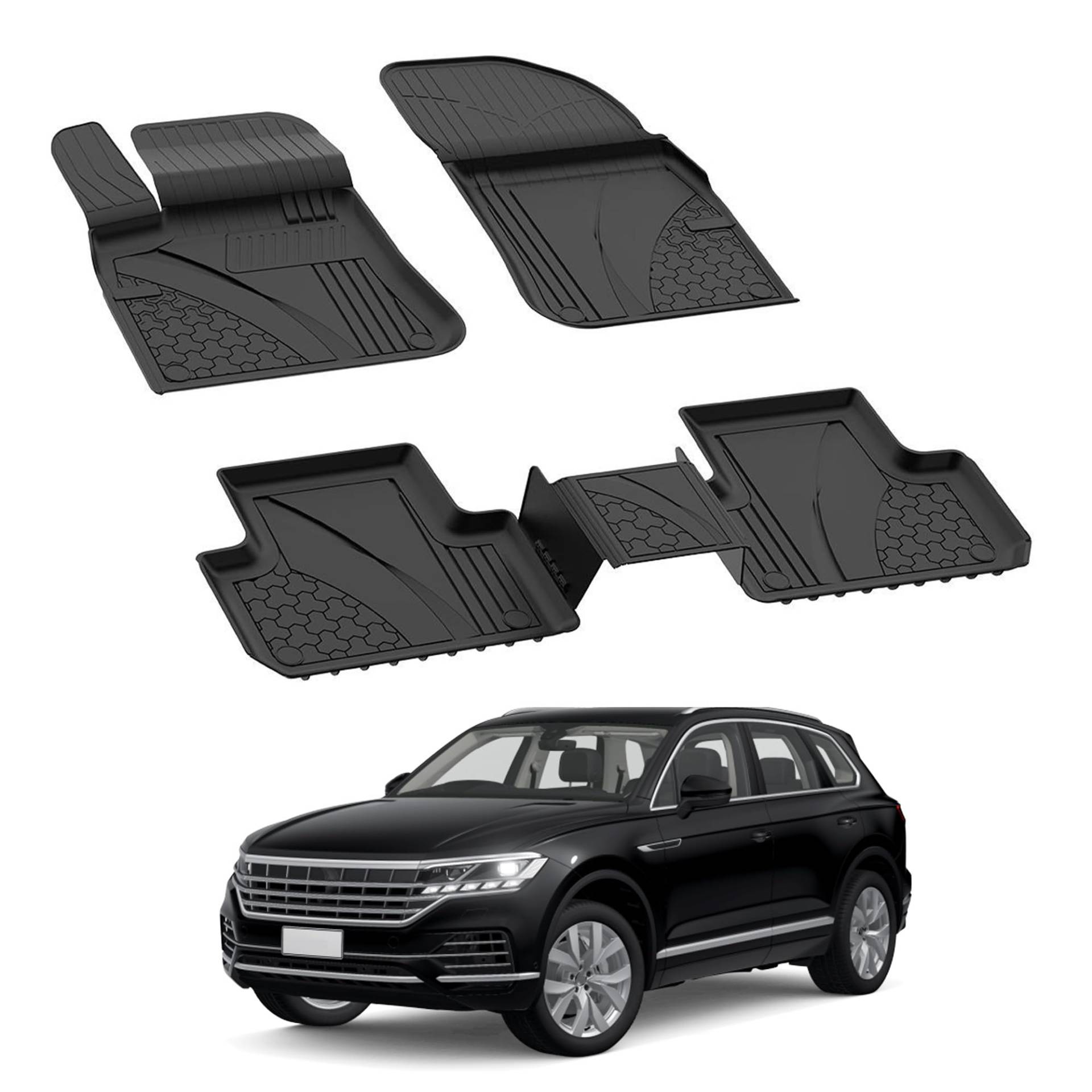 Auto Fußmatten Kompatibel mit VW Touareg 2018-2024 Geruchlos 4.5D Passform Allwetter Automatten 5 Teilige | Antirutschmatte Hoher Rand Gummimatten Schwarz Fussmatten Vorne Hinten Autoteppich Auto Fußmatten Kompatibel mit VW Touareg 2018-2024 Geruchlos 4.5D Passform Allwetter Automatten 5 Teilige | Antirutschmatte Hoher Rand Gummimatten Schwarz Fussmatten Vorne Hinten Autoteppich von noxx