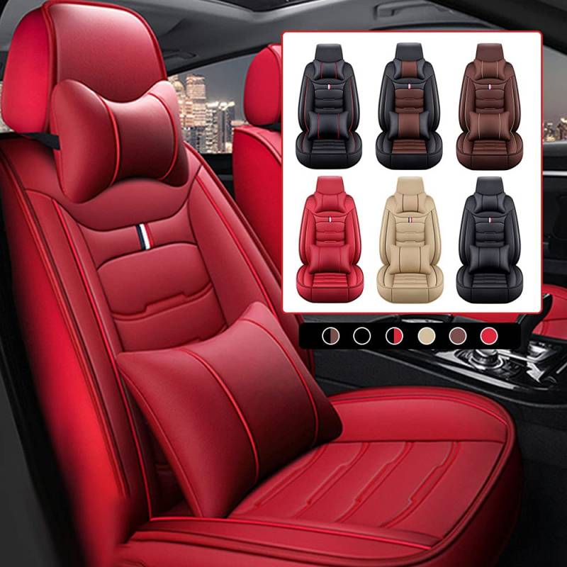 Auto Sitzbezüge für Mazda 2 3 6 CX-3 CX-5 CX-30 Leder Autositzbezüge Schutz zum Vorderseite & Rückseite Auto Zubehör Innenraum 5-Sitze-Luxus-Edition(Rot) von BPOOBP