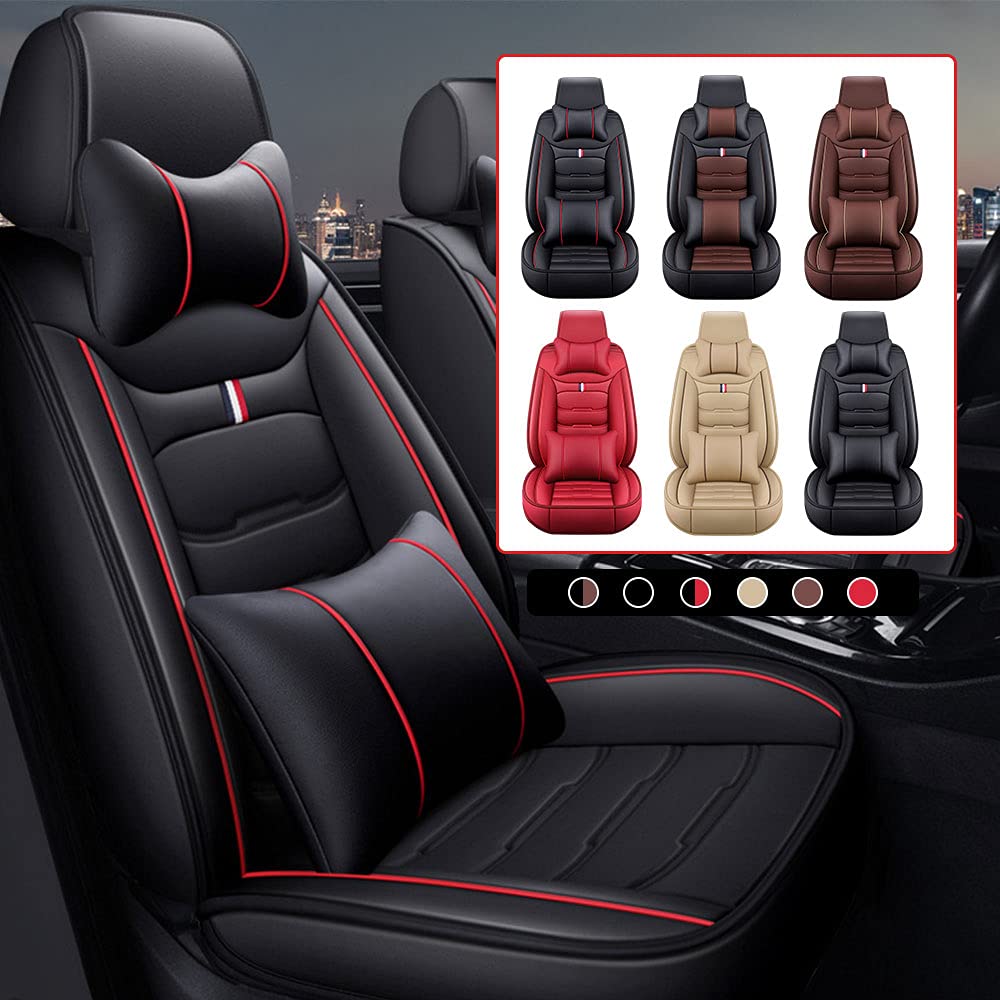 Auto Sitzbezüge für Mazda 2 3 6 CX-3 CX-5 CX-30 Leder Autositzbezüge Schutz zum Vorderseite & Rückseite Auto Zubehör Innenraum 5-Sitze-Luxus-Edition(Schwarz-Rot) von BPOOBP
