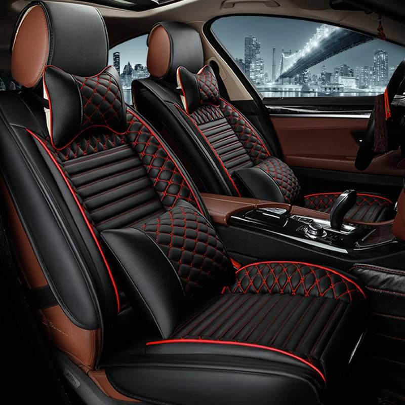 ntshibo Autositzbezüge 5-Sitze Wasserdichtes PU-Leder für Mazda CX-3 2016-2021,Allwetter-Vorder- und Rücksitzbezüge,Schwarz Rot-Luxus-Edition von ntshibo