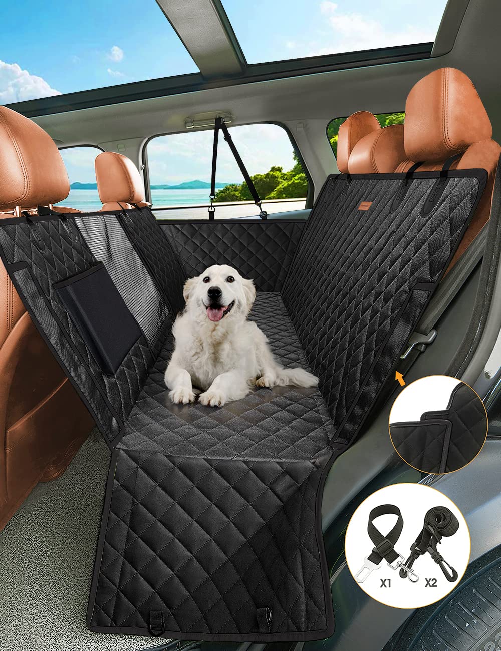nzonpet 4-in-1-Hunde-Autositzbezug, 100% wasserdicht, Kratzfest, Hängematte mit großem Netzfenster, langlebig, rutschfest, Haustier-Rückenschutz, Schutz für Autos, LKWs, SUVs, Schwarz nzonpet 4-in-1-Hunde-Autositzbezug, 100% wasserdicht, Kratzfest, Hängematte mit großem Netzfenster, langlebig, rutschfest, Haustier-Rückenschutz, Schutz für Autos, LKWs, SUVs, Schwarz von nzonpet