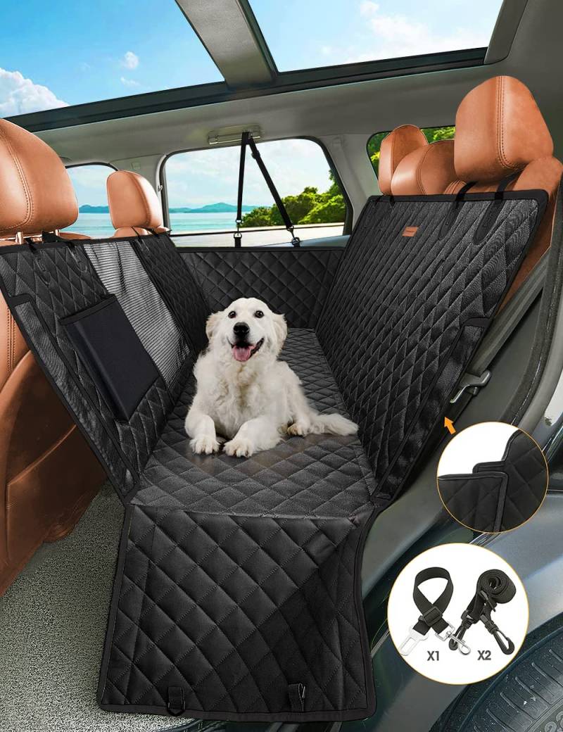 nzonpet 4-in-1-Hunde-Autositzbezug, 100% wasserdicht, Kratzfest, Hängematte mit großem Netzfenster, langlebig, rutschfest, Haustier-Rückenschutz, Schutz für Autos, LKWs, SUVs, Schwarz von nzonpet