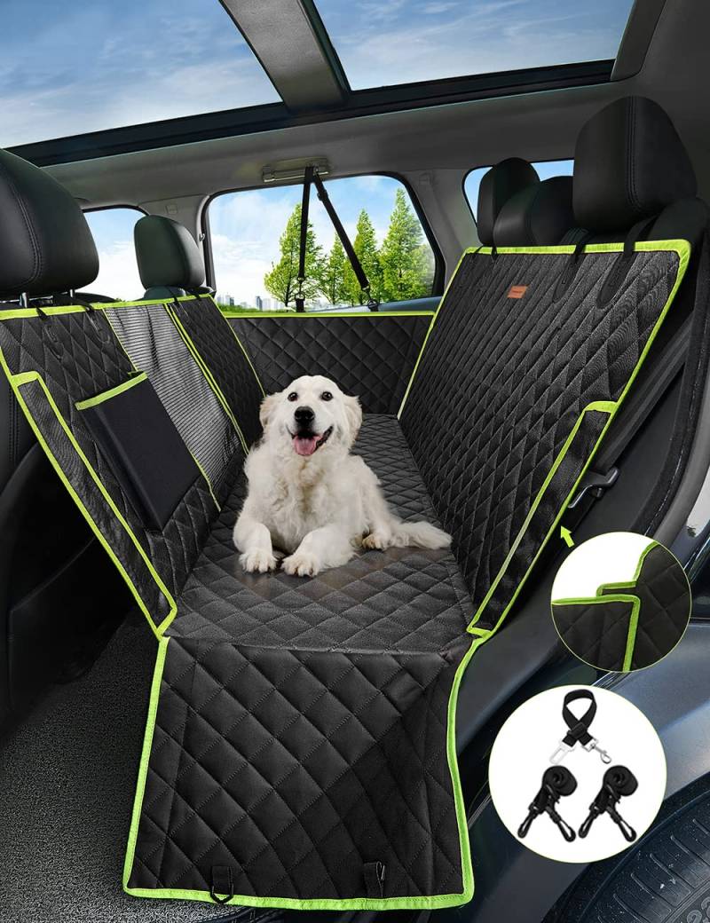 nzonpet 4-in-1 Hunde-Autositzbezug, 100% wasserdicht, Kratzfest, Hundehängematte mit großem Netzfenster, langlebig, rutschfest, Haustiere, Hunde-Rücksitzbezug, Schutz für Autos, LKWs, SUVs, Grün von nzonpet