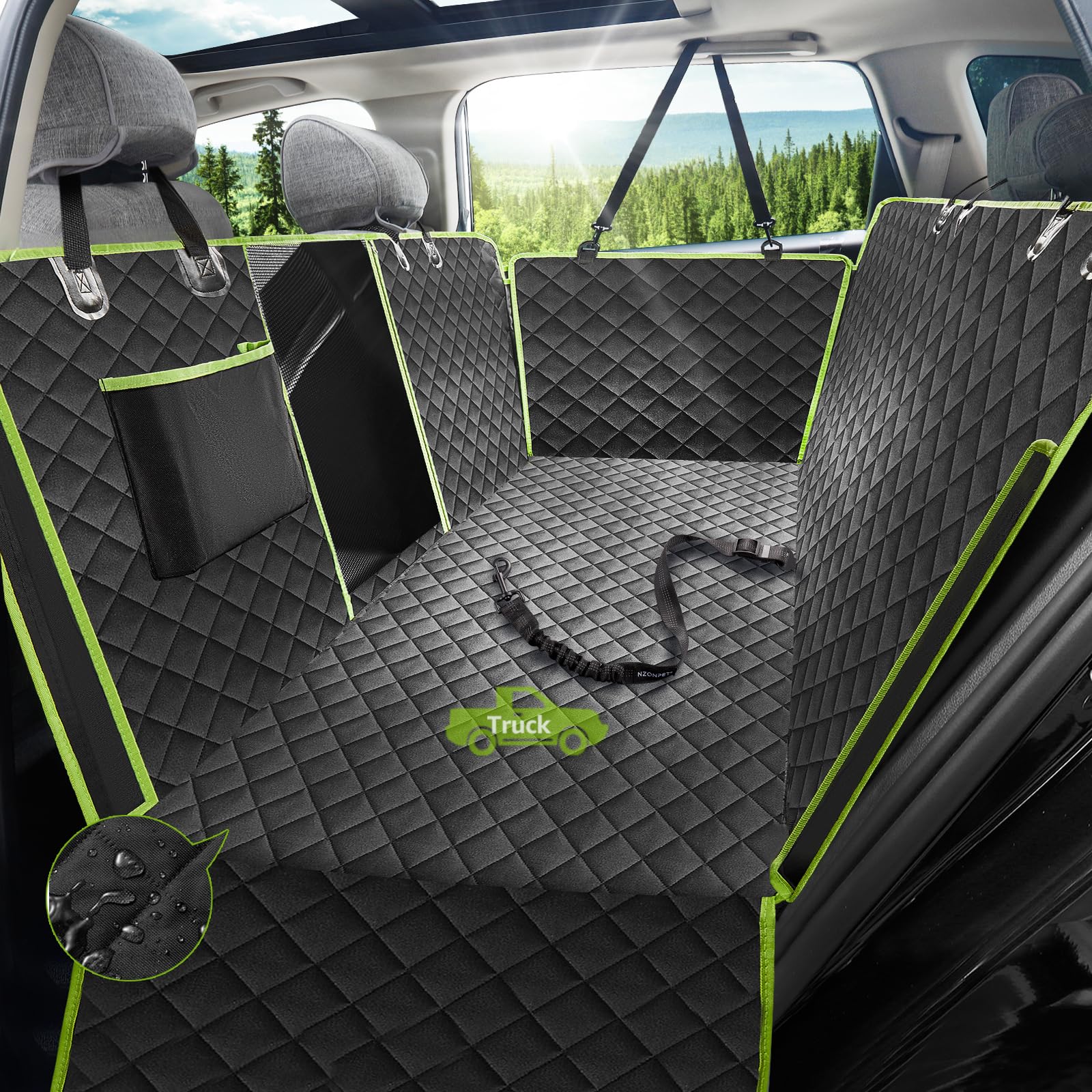 nzonpet Rücksitzbezüge für Hunde, 100 % wasserdicht, mit großem Netzfenster, XL, rutschfest, kratzfest, Hunde-LKW-Hängematte, robuste Sitzbezüge für Pickup-Trucks in voller Größe, F150, Grün nzonpet Rücksitzbezüge für Hunde, 100 % wasserdicht, mit großem Netzfenster, XL, rutschfest, kratzfest, Hunde-LKW-Hängematte, robuste Sitzbezüge für Pickup-Trucks in voller Größe, F150, Grün von nzonpet