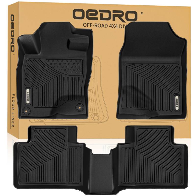 OEDRO Fußmatten, kompatibel mit 2016-2021 Honda Civic Limousine / Civic Schrägheck / Civic Typ R, einzigartiger schwarzer TPE-Allwetterschutz, inkl. 1. und 2. Reihe: vorne, hinten, vollständiges Set von oEdRo