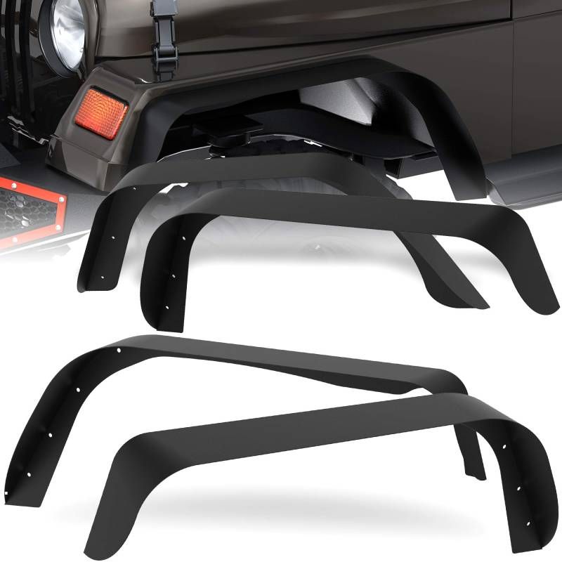 oEdRo Kotflügelverbreiterungen, kompatibel für Jeep Wrangler TJ Offroad vorne und hinten, flach, 4-teiliges Set, massiver Stahl (einige Bohrungen können erforderlich Sein) von oEdRo