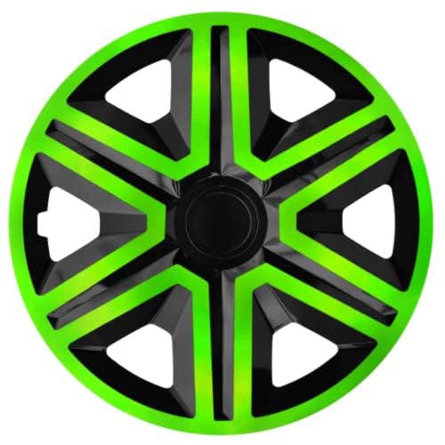 Ohmtronixx Action Radkappen 14 Zoll 4er Set, schwarz/grün, Radzierblenden aus ABS Kunststoff von ohmtronixx