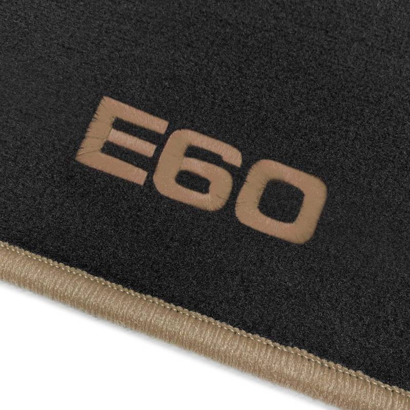 online-fussmatten OFM-Q300_E60-308 Passform Velours-Fußmatten mit Bestickung E60 und Rand in Beige von online-fussmatten