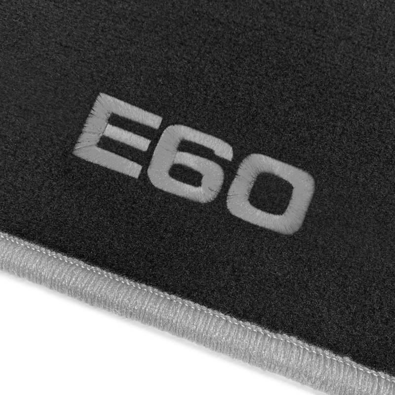 online-fussmatten OFM-Q300_E60-502 Passform Velours-Fußmatten mit Bestickung E60 und Rand in Silbergrau von online-fussmatten