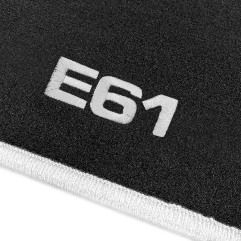 online-fussmatten OFM-Q300_E61-100 Passform Velours-Fußmatten mit Bestickung E61 und Rand in Weiß von online-fussmatten