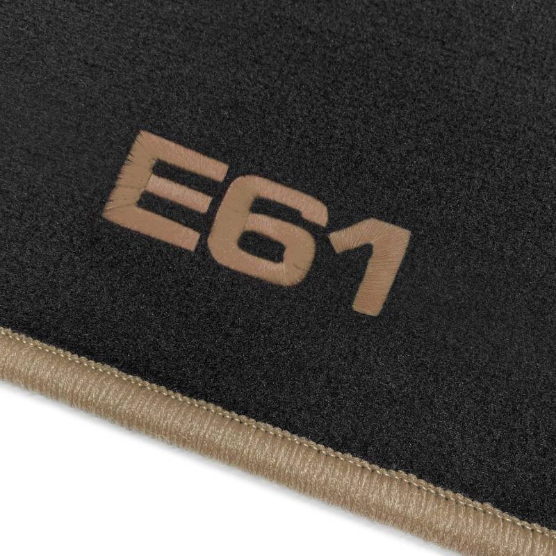 online-fussmatten OFM-Q300_E61-308 Passform Velours-Fußmatten mit Bestickung E61 und Rand in Beige von online-fussmatten
