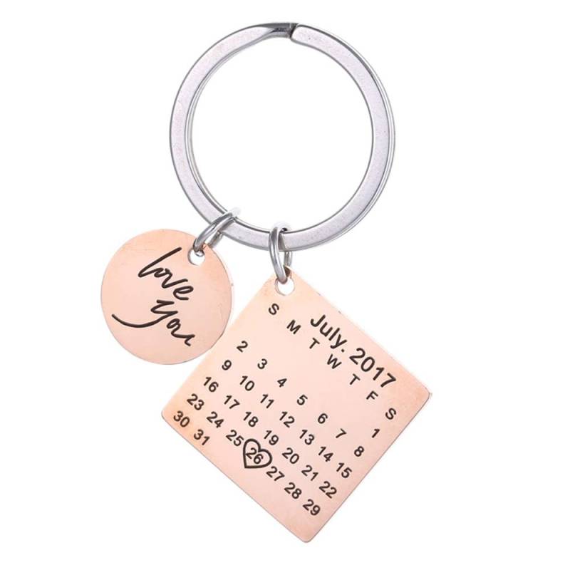 Schlüsselanhänger und Schlüsselanhänger, personalisierbar, personalisierbar, mit Kalendereingraviertem Datum, Edelstahl, als Geschenk für Jahrestage oder Hochzeitstag (Rose Gold) von onlylove-handmade