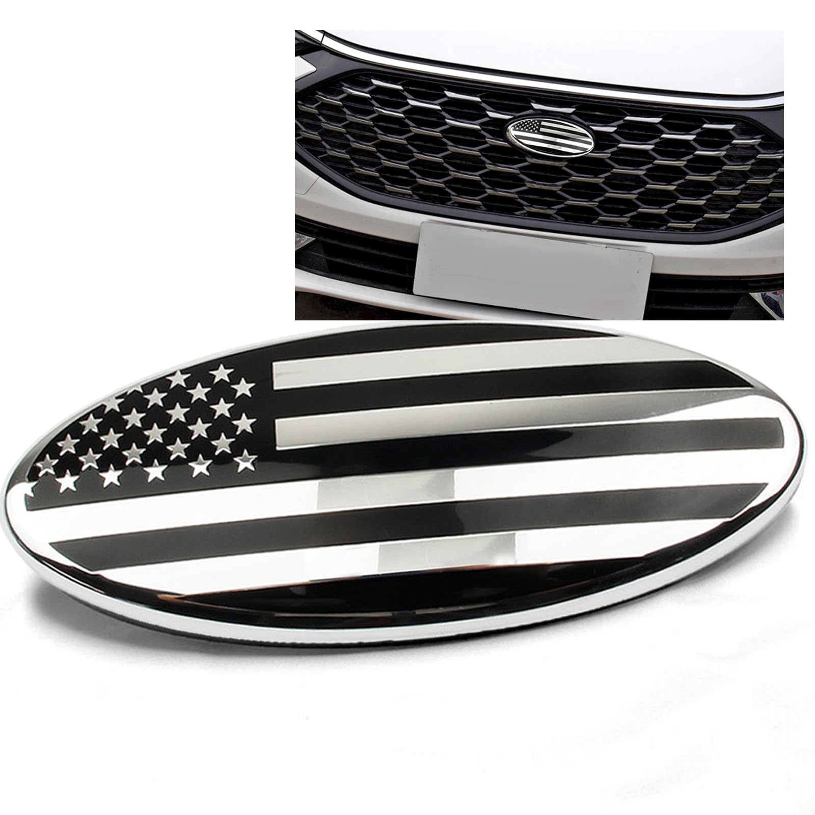 ontto 1 Stück 11.5cm Amerikanische Flagge Frontgrill Hinten Heckklappe Emblem Aufkleber Passt für Ford F150 F250 Explorer Edge Ranger Focus Ecosport Abzeichen Heckklappe Ersatzabdeckung Zubehör Silber ontto 1 Stück 11.5cm Amerikanische Flagge Frontgrill Hinten Heckklappe Emblem Aufkleber Passt für Ford F150 F250 Explorer Edge Ranger Focus Ecosport Abzeichen Heckklappe Ersatzabdeckung Zubehör Silber von ontto