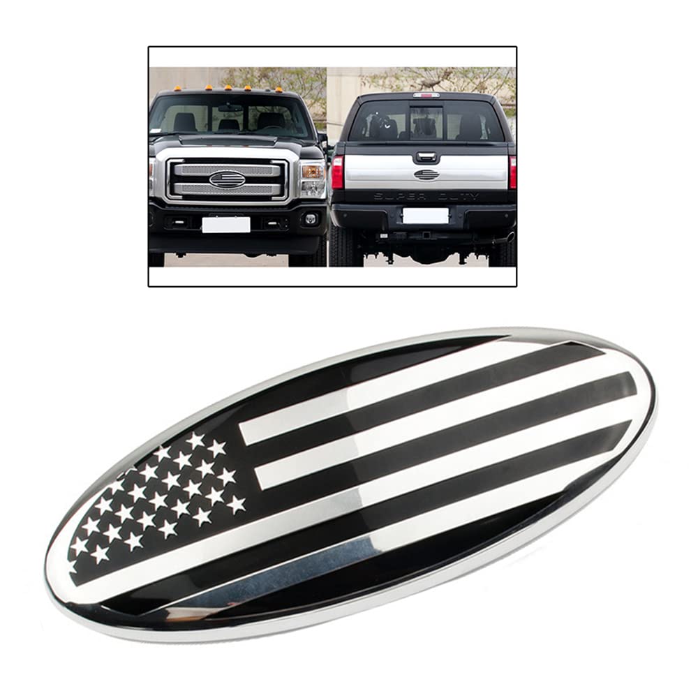 ontto 1 Stück 17,5 cm US-Flagge Auto Frontgrill Bumper Emblem Badge Fit für F150 F250 F350 Edge Explorer Ranger Expedition Heckklappe Ersatzabdeckung Silber von ontto