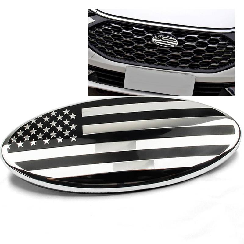 ontto 1 Stück 23cm Amerikanische Flagge Frontgrill Hinten Heckklappe Emblem Aufkleber Passt für Ford F150 F250 Explorer Edge Ranger Focus Ecosport Abzeichen Heckklappe Ersatzabdeckung Zubehör Silber von ontto
