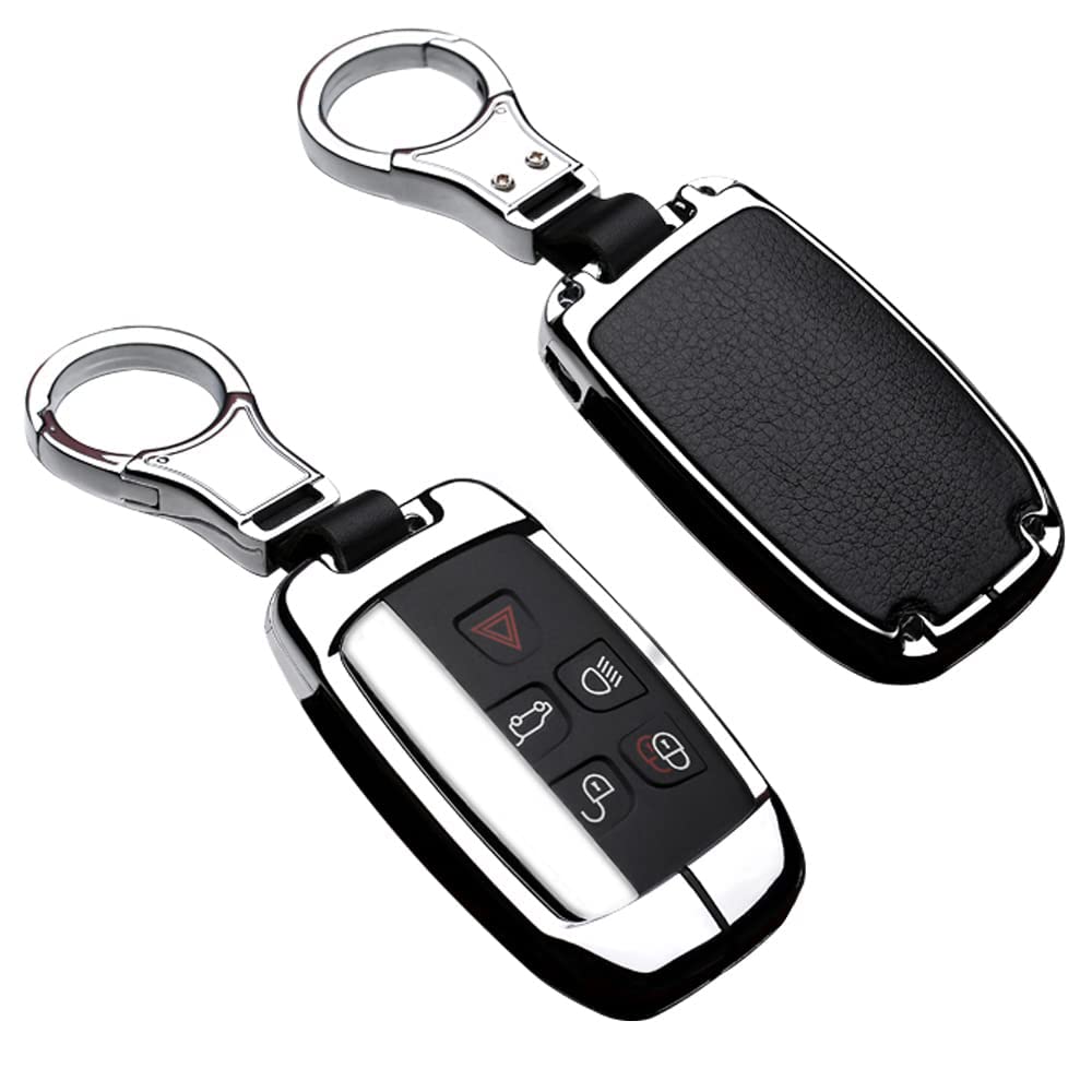 ontto 1 Stück Autoschlüssel Hülle Abdeckung Schlüssel Tasche Passt für Defender Metall & Leder Schlüsselschutz Schlüsselbund-Silver Black von ontto