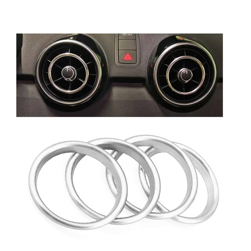 ontto 4 Stück Auto Lüftungsringe Konsole Klimaanlage Dekoration Ring Aufkleber Passt für Audi A3 S3 2013-2017/Q2 2017 Legierung Lüftungsdüsen Luftauslass Lüftungsöffnungen Zubehör-Innenring Silber von ontto