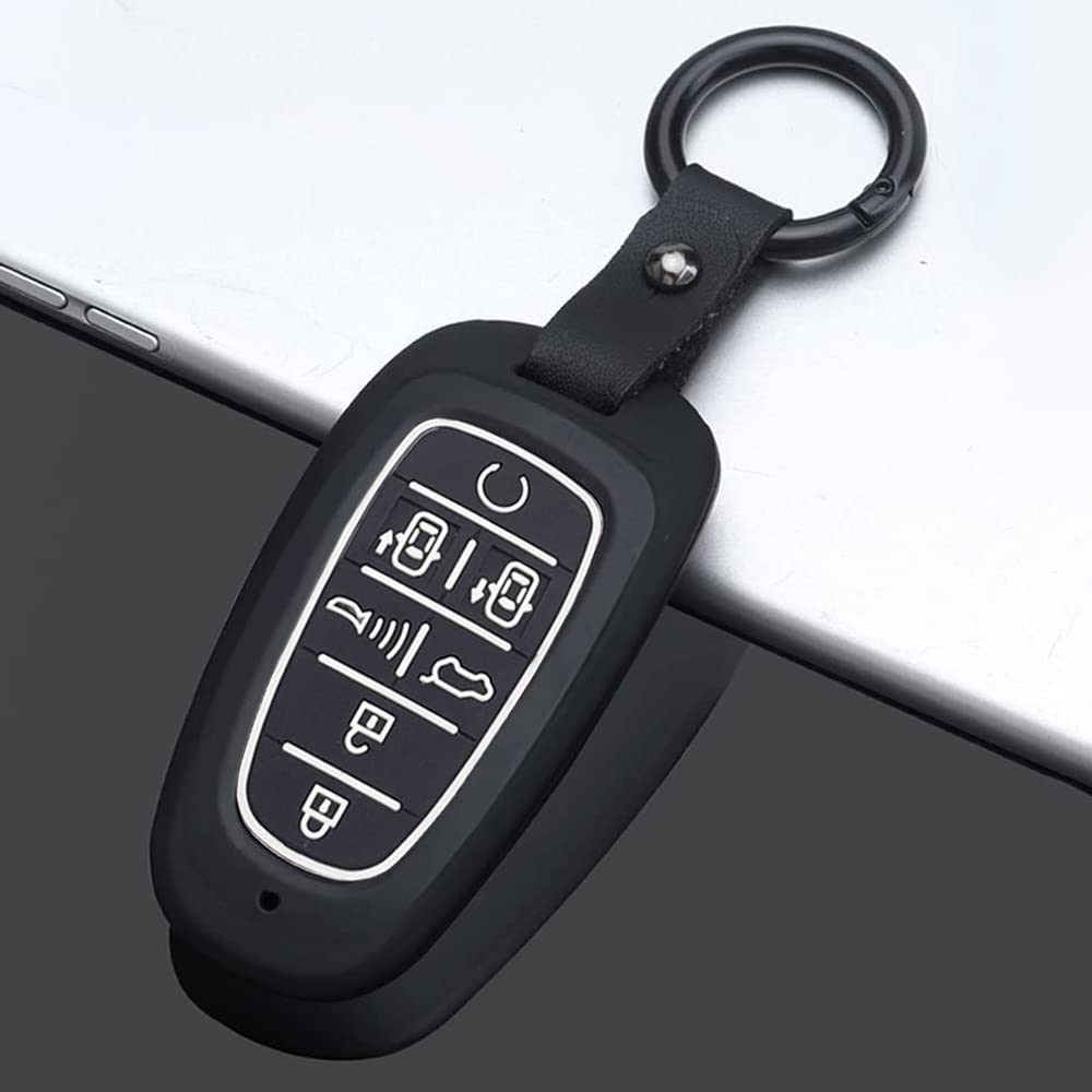 ontto ABS Autoschlüssel Hülle Passt für Hyundai Tucson NX4 Ioniq 5 Nexo Sonata Solaris Santa Fe Tm DN8 Kona I10 I30 2021 Schlüsselcover Schlüsselanhänger Schlüsselhülle Schlüsselbox 7 Tasten-Schwarz von ontto