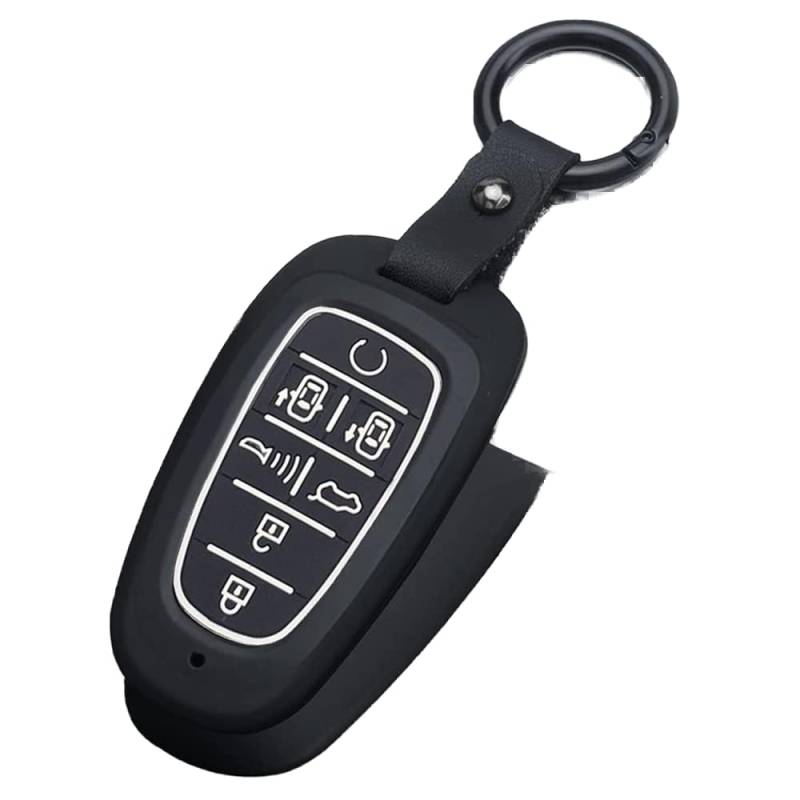 ontto ABS Autoschlüssel Hülle Passt für Hyundai Tucson NX4 Ioniq 5 Nexo Sonata Solaris Santa Fe Tm DN8 Kona I10 I30 2021 Schlüsselcover Schlüsselanhänger Schlüsselhülle Schlüsselbox 7 Tasten-Schwarz von ontto
