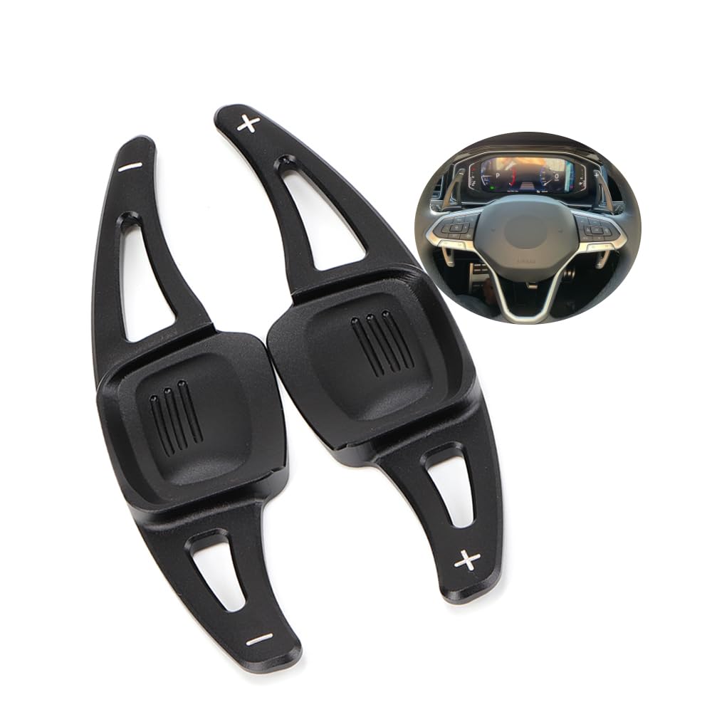 ontto Auto Lenkrad Schaltwippen Verlängerung Schaltpaddel Passt für VW Golf7.5 MK7 Golf 8 MK8 VW Polo MK6 Passat B8 TiguanTouareg Atlas Metall Shift Paddle Shifter Erweiterung Innendekoration-Schwarz von ontto