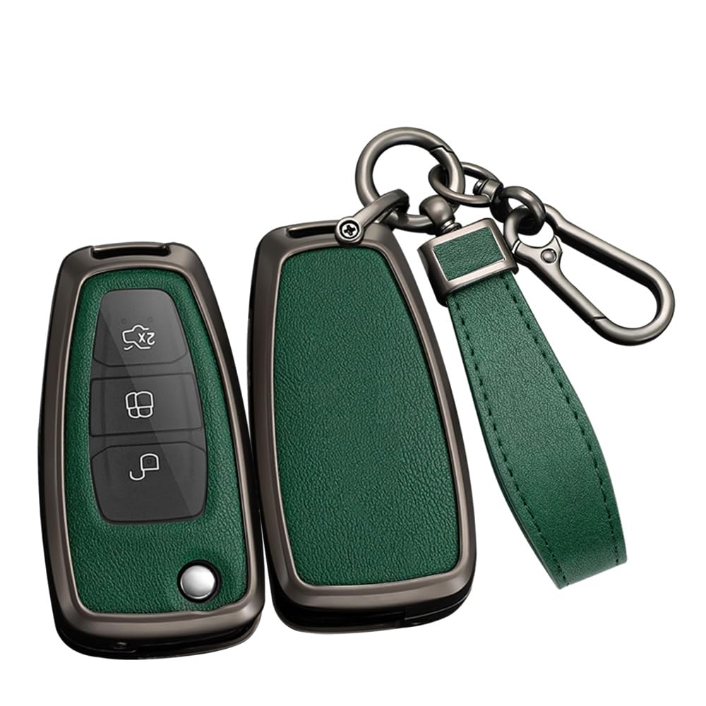 ontto Autoschlüssel Hülle Cover Passt für Ford C-Max S-Max Focus Galaxy Mondeo Ranger Transit Tourneo Custom Schlüsseletui Schlüsselhülle Schlüsselbox Schlüsselanhänger 3 Tasten Zubehör-Schwarz Grün von ontto