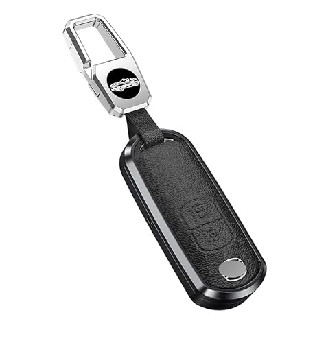 ontto Autoschlüssel Hülle Cover Passt für Mazda 2 3 5 6 CX-3 CX-4 CX-5 CX-7 CX-9 Atenza Axela MX5 Metall Leder Schlüsselhülle Schlüsselbox Schlüsselanhänger Schlüssel Schutz Etui 2 Taste-Schwarz von ontto