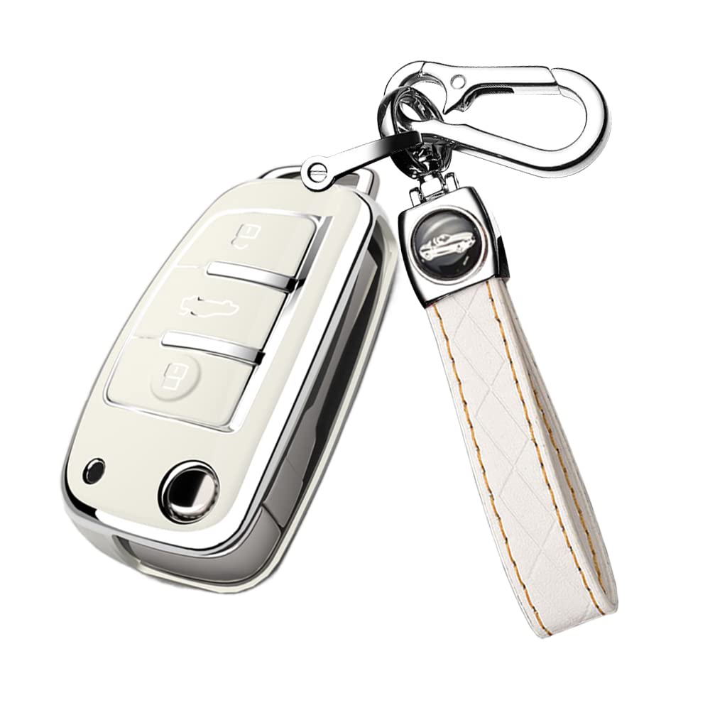 ontto Autoschlüssel Hülle Fernbedienung Cover Passt für Audi A1 A3 A4 B7 8E A6 C6 4F Q2 Q3 Q5 Q7 S3 R8 TT 8J TTS Schutzhülle Schlüsselhülle Schlüsselanhänger TPU Schlüsseletui 3 Taste Zubehör-Weiß von ontto