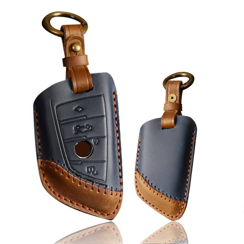 ontto Autoschlüssel Hülle Passt für BMW X1 F48 X2 X3 X5 X7 F15 X6 F16 X5M G30 G11 2er 5er 7er 218i 530Li 750i Leder Schlüsselcover Schlüsselanhänger Schlüsselhülle Schlüsselschutz-B Blau von ontto