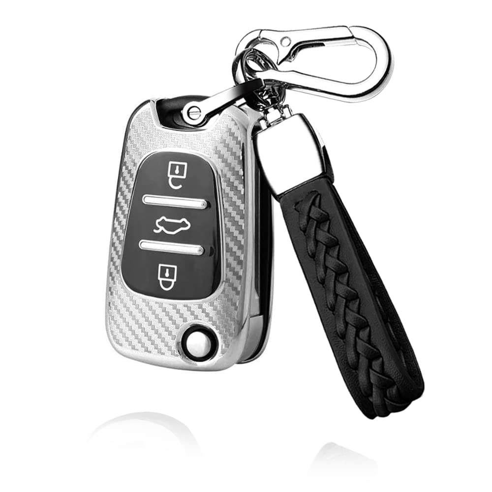 ontto Autoschlüssel Hülle Passt für Hyundai i10 i20 i30 ix20 ix35 und Kia Ceed Soul Sportage Venga Schlüssel Case TPU Schlüsselbox Schlüsselhülle Schlüsselanhänger 3 Tasten Schlüsselcover Silber von ontto