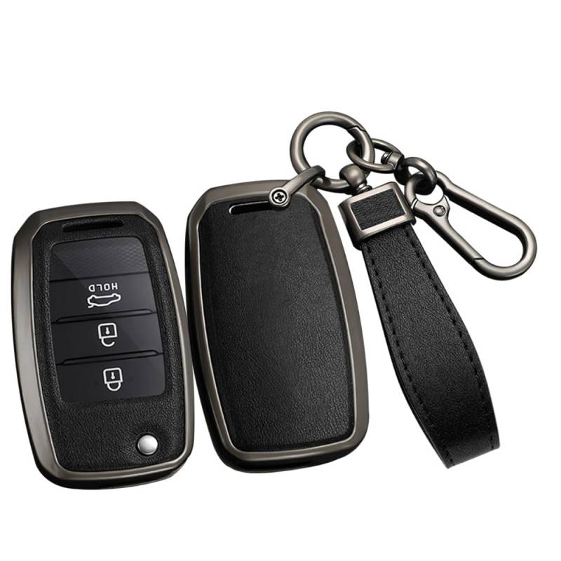 ontto Autoschlüssel Hülle Passt für Kia Rio K2 K3 K5 Optima Sorento Forte Sportage Cerato Ceed Picanto Metall PU Leder Schlüsseletui Schutzhülle Fernbedienung Cover Schlüsselanhänger-Schwarz von ontto