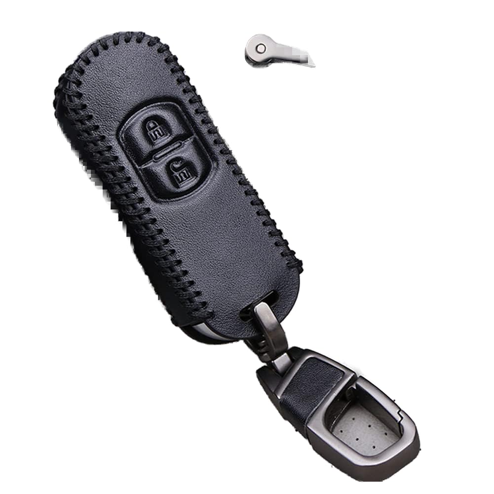 ontto Autoschlüssel Hülle Passt für Mazda 2 3 5 6 CX-3 CX-4 CX-5 CX-7 CX-9 MX5 CX30 Atenza Axela Fernbedienung Cover PU Leder Schlüsselhülle Schlüsselanhänger Schlüssel Schutz Etui 2 Tasten-Schwarz von ontto
