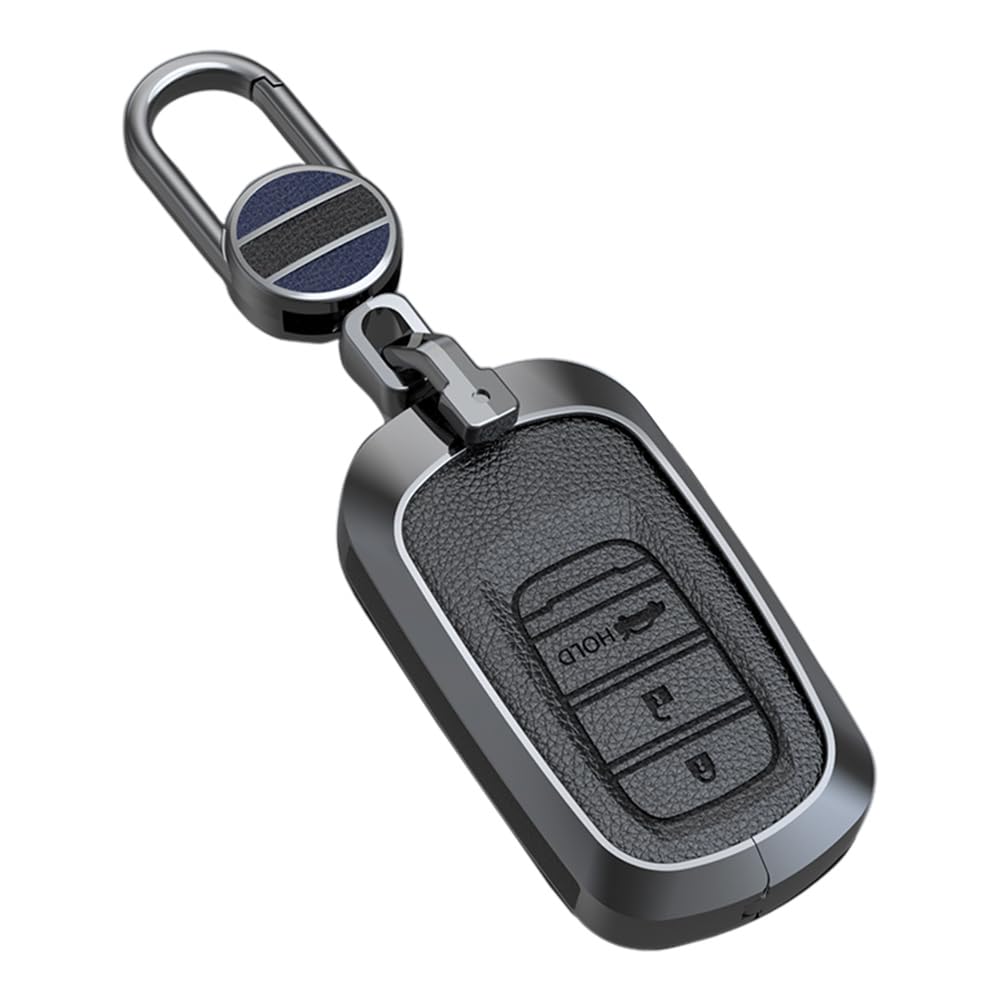 ontto Autoschlüssel Hülle Schlüsseletui Passt für Honda HRV 2023 Civic G11 Hybrid E-HEV Accord CR-V CRV 2022 Freed Keyless GO Schlüsselhülle Metall Schlüsselcover Schlüsselanhänger 3 Tasten-C Schwarz von ontto