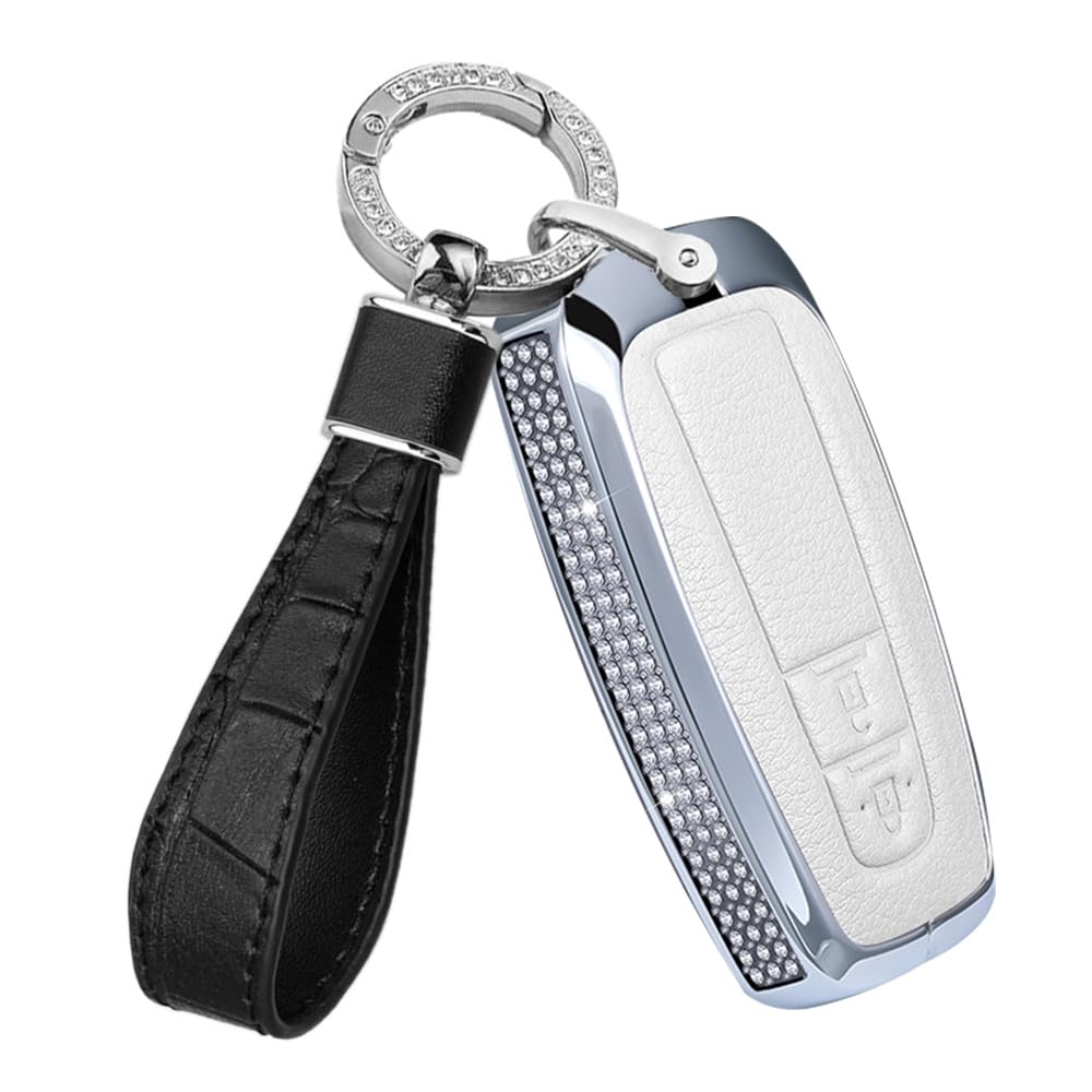 ontto Autoschlüssel Hülle Schlüsseletui Passt für Toyota Camry Land Cruiser Prado Corolla Cross CH-R Prius Higlander Schlüsselcover Metall Leder Schlüsselbox Schlüsselanhänger 2 Tasten-Weiß von ontto