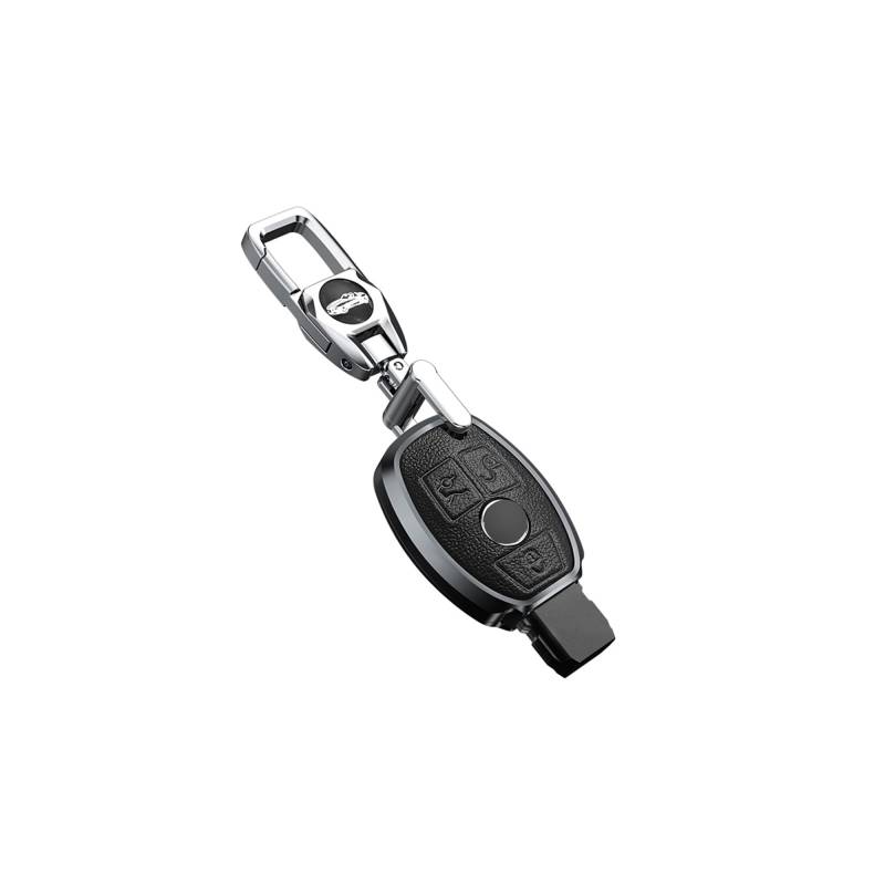 ontto Autoschlüssel Hülle Schlüsselhülle Cover Passt für Mercedes Benz A B C E S CLK AMG Klasse C180 W164 W245 W209 W204 Fernbedienung Schlüsselanhänger Metall Leder Schutzhülle Schlüsseletui-Schwarz von ontto