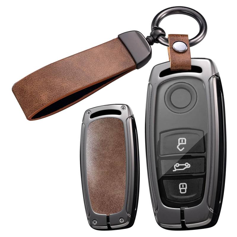 ontto Autoschlüssel Hülle Schlüsselhülle Kompatibel mit VW Touareg 7P 2011 2012 2013 2014 2015 2016 2017 2018 Keyless Go Schlüsselcase Metallisch Schlüsselcover Schlüsselanhänger 3 Tasten-B Braun von ontto