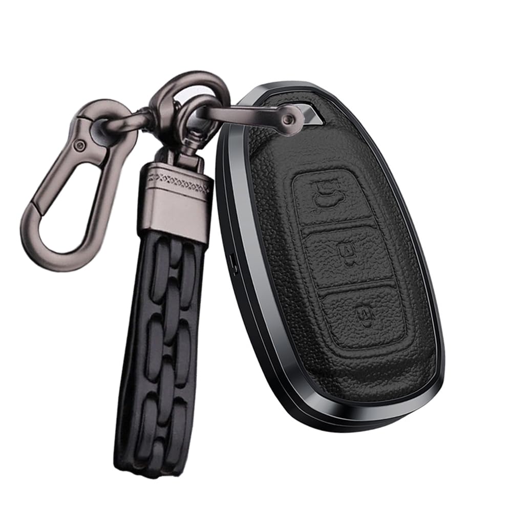 ontto Autoschlüssel Hülle Schlüsselhülle Passt für Hyundai I30 IX35 I30N I20N Kona Azera Elantra Grandeur Ig Santa Fe Fernbedienung Schlüsselanhänger Metall Leder Schlüssel Schutz Etui-B Schwarz von ontto