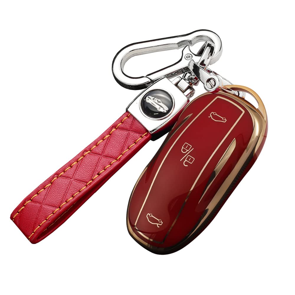 ontto Car Key fob Cover fit for Tesla Model X Smart Key case TPU Remote Key Holder Keyring Key Shell Keychain Protector Accessories Red von ontto