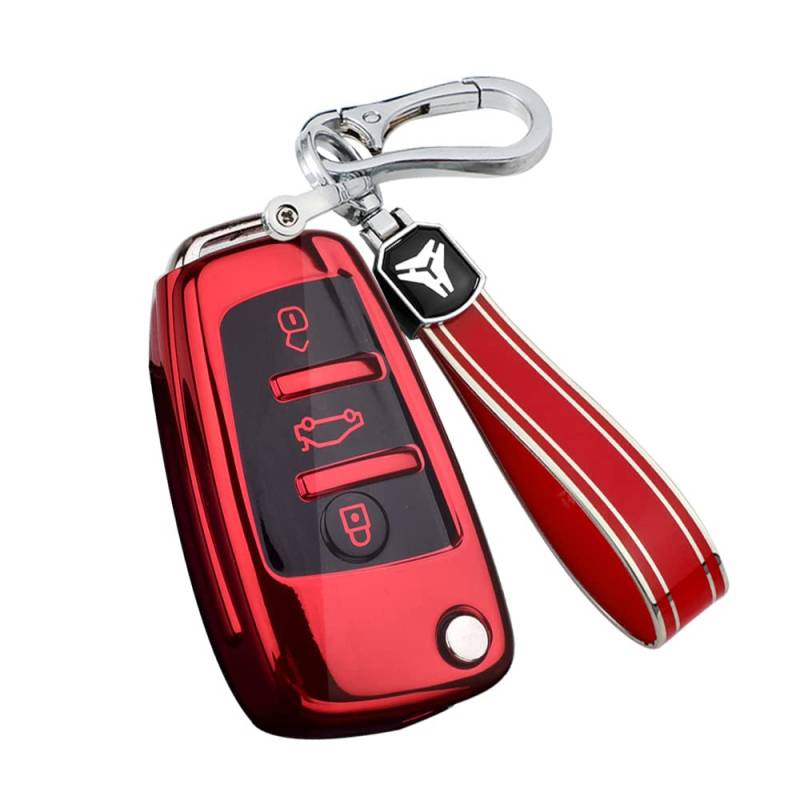 ontto Klapp Autoschlüssel Hülle Passt für Audi Silikon Schutzhülle Schlüsselhülle Passt für Audi A1 A3 8L 8P A4 B6 B7 B8 A6 C5 C6 4F RS3 Q3 Q7 TT 8L 8V S3Schlüsselgehäuse Zubehör 3 Taste-B Rot von ontto
